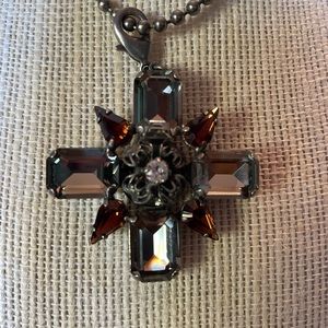 Beautiful crystal Sabika cross with long adjustable matching chain.